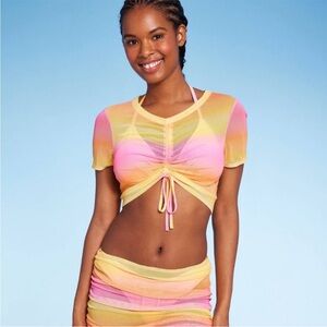 Wild Fable Multicolor Ruched Swim Top